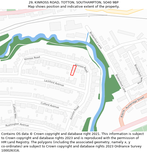 29, KINROSS ROAD, TOTTON, SOUTHAMPTON, SO40 9BP: Location map and indicative extent of plot