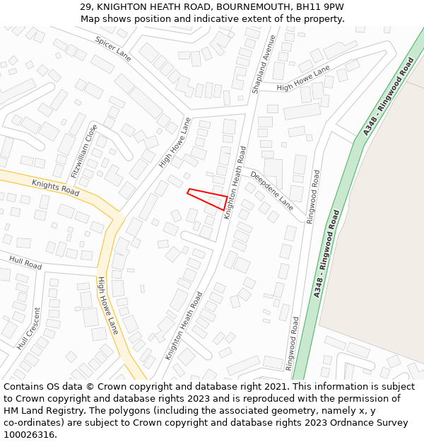 29, KNIGHTON HEATH ROAD, BOURNEMOUTH, BH11 9PW: Location map and indicative extent of plot