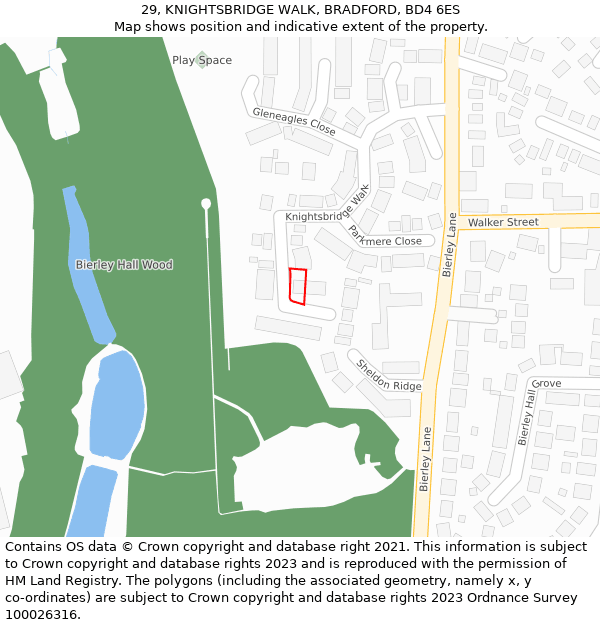 29, KNIGHTSBRIDGE WALK, BRADFORD, BD4 6ES: Location map and indicative extent of plot