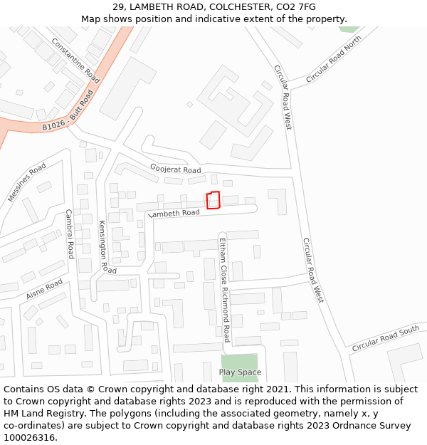 29, LAMBETH ROAD, COLCHESTER, CO2 7FG: Location map and indicative extent of plot