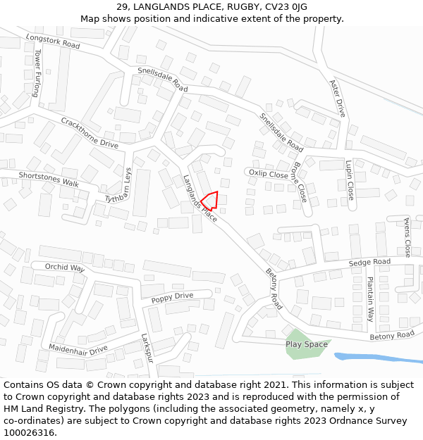 29, LANGLANDS PLACE, RUGBY, CV23 0JG: Location map and indicative extent of plot