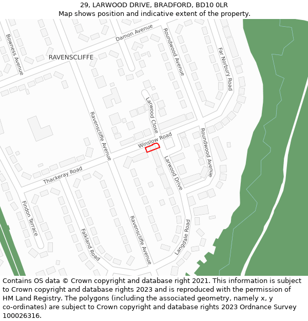 29, LARWOOD DRIVE, BRADFORD, BD10 0LR: Location map and indicative extent of plot