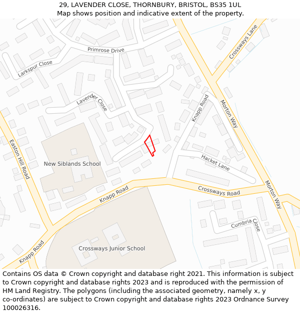 29, LAVENDER CLOSE, THORNBURY, BRISTOL, BS35 1UL: Location map and indicative extent of plot