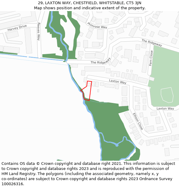 29, LAXTON WAY, CHESTFIELD, WHITSTABLE, CT5 3JN: Location map and indicative extent of plot