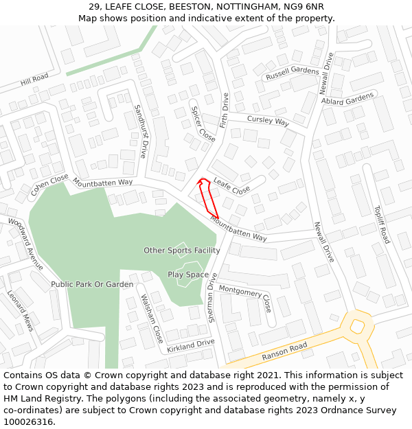 29, LEAFE CLOSE, BEESTON, NOTTINGHAM, NG9 6NR: Location map and indicative extent of plot