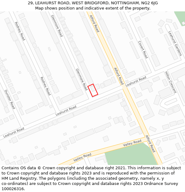 29, LEAHURST ROAD, WEST BRIDGFORD, NOTTINGHAM, NG2 6JG: Location map and indicative extent of plot