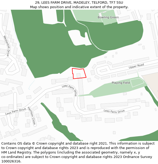 29, LEES FARM DRIVE, MADELEY, TELFORD, TF7 5SU: Location map and indicative extent of plot