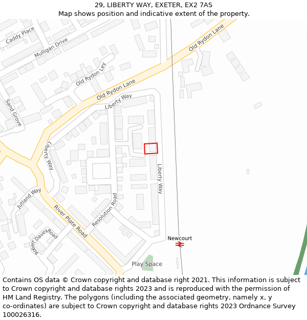 29, LIBERTY WAY, EXETER, EX2 7AS: Location map and indicative extent of plot