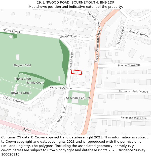 29, LINWOOD ROAD, BOURNEMOUTH, BH9 1DP: Location map and indicative extent of plot