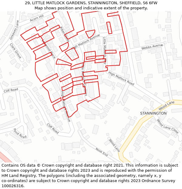 29, LITTLE MATLOCK GARDENS, STANNINGTON, SHEFFIELD, S6 6FW: Location map and indicative extent of plot