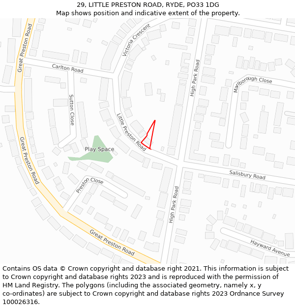 29, LITTLE PRESTON ROAD, RYDE, PO33 1DG: Location map and indicative extent of plot