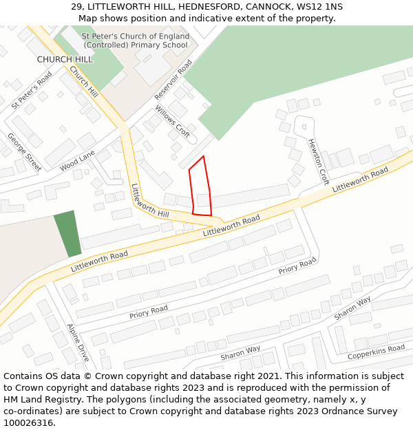 29, LITTLEWORTH HILL, HEDNESFORD, CANNOCK, WS12 1NS: Location map and indicative extent of plot