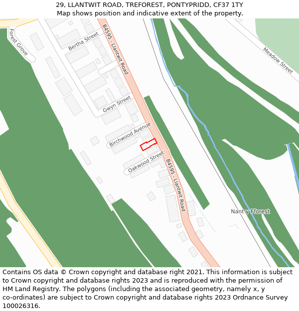 29, LLANTWIT ROAD, TREFOREST, PONTYPRIDD, CF37 1TY: Location map and indicative extent of plot