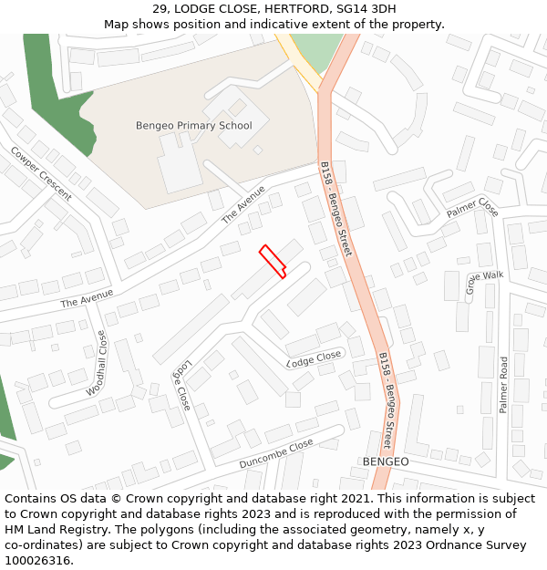 29, LODGE CLOSE, HERTFORD, SG14 3DH: Location map and indicative extent of plot