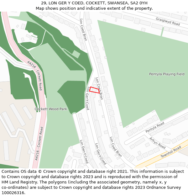 29, LON GER Y COED, COCKETT, SWANSEA, SA2 0YH: Location map and indicative extent of plot