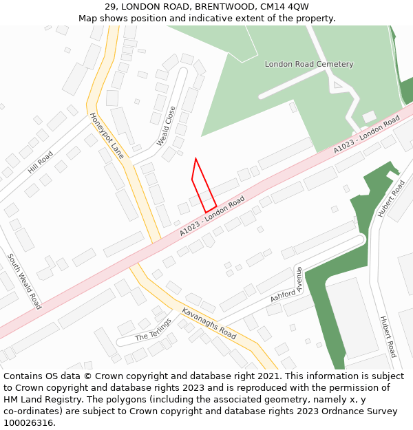 29, LONDON ROAD, BRENTWOOD, CM14 4QW: Location map and indicative extent of plot