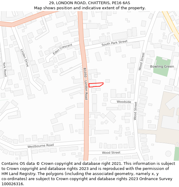 29, LONDON ROAD, CHATTERIS, PE16 6AS: Location map and indicative extent of plot