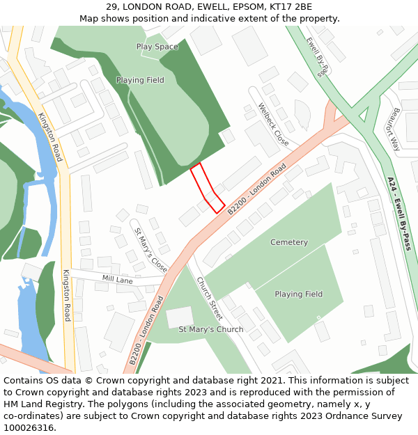 29, LONDON ROAD, EWELL, EPSOM, KT17 2BE: Location map and indicative extent of plot