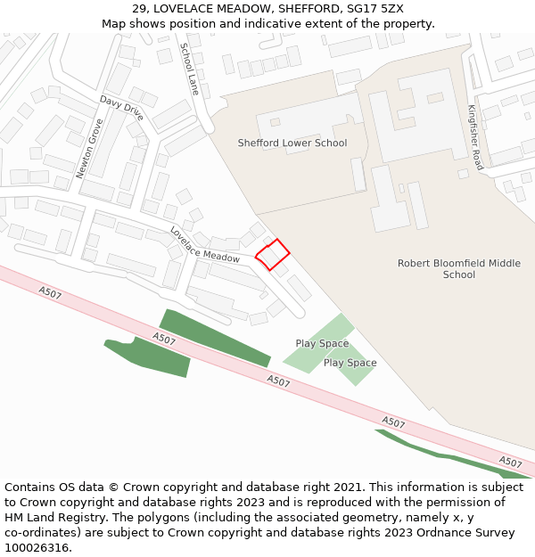 29, LOVELACE MEADOW, SHEFFORD, SG17 5ZX: Location map and indicative extent of plot