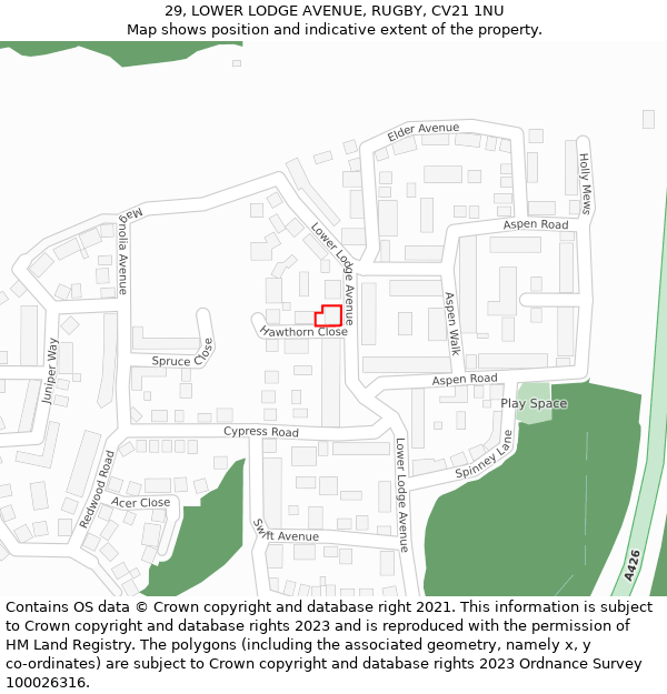 29, LOWER LODGE AVENUE, RUGBY, CV21 1NU: Location map and indicative extent of plot