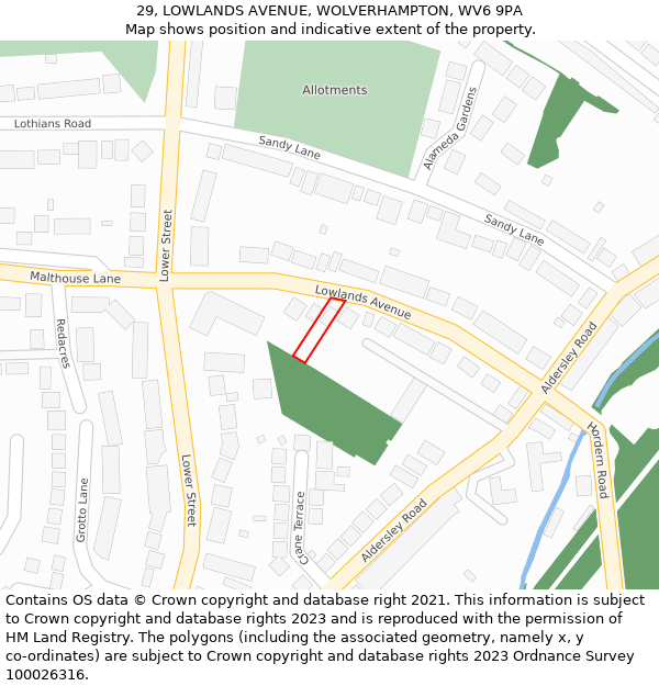 29, LOWLANDS AVENUE, WOLVERHAMPTON, WV6 9PA: Location map and indicative extent of plot