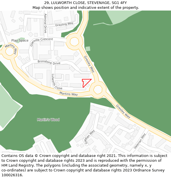 29, LULWORTH CLOSE, STEVENAGE, SG1 4FY: Location map and indicative extent of plot