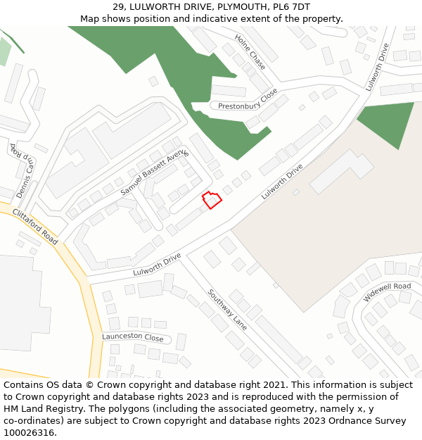 29, LULWORTH DRIVE, PLYMOUTH, PL6 7DT: Location map and indicative extent of plot
