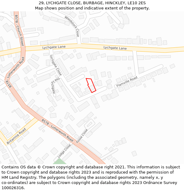 29, LYCHGATE CLOSE, BURBAGE, HINCKLEY, LE10 2ES: Location map and indicative extent of plot