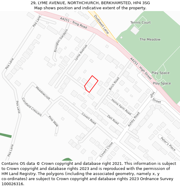 29, LYME AVENUE, NORTHCHURCH, BERKHAMSTED, HP4 3SG: Location map and indicative extent of plot