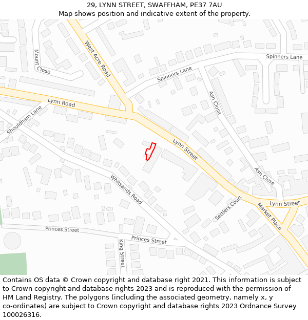 29, LYNN STREET, SWAFFHAM, PE37 7AU: Location map and indicative extent of plot