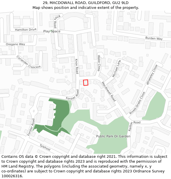 29, MACDOWALL ROAD, GUILDFORD, GU2 9LD: Location map and indicative extent of plot