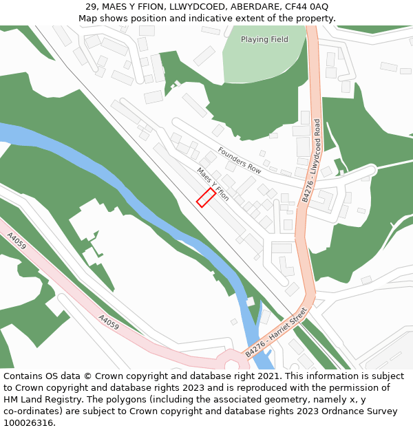 29, MAES Y FFION, LLWYDCOED, ABERDARE, CF44 0AQ: Location map and indicative extent of plot
