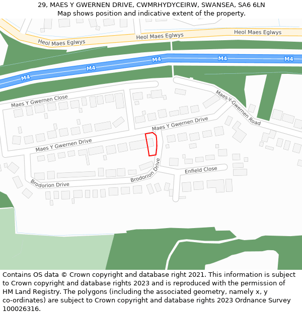 29, MAES Y GWERNEN DRIVE, CWMRHYDYCEIRW, SWANSEA, SA6 6LN: Location map and indicative extent of plot