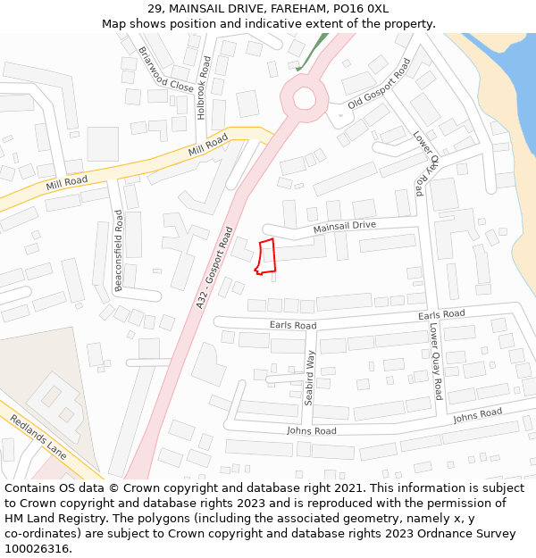 29, MAINSAIL DRIVE, FAREHAM, PO16 0XL: Location map and indicative extent of plot