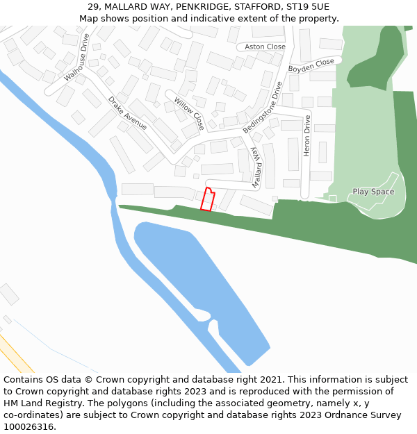 29, MALLARD WAY, PENKRIDGE, STAFFORD, ST19 5UE: Location map and indicative extent of plot