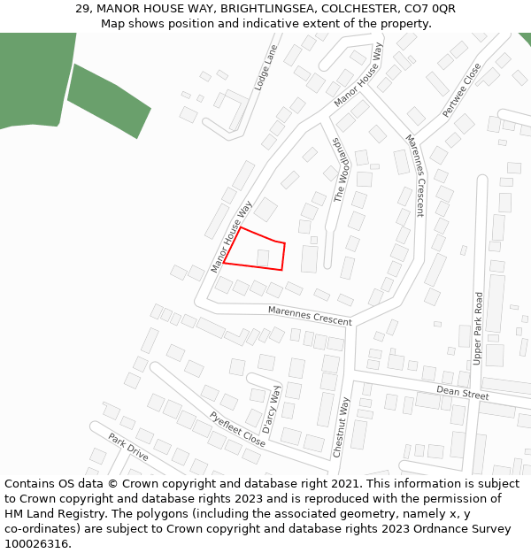 29, MANOR HOUSE WAY, BRIGHTLINGSEA, COLCHESTER, CO7 0QR: Location map and indicative extent of plot