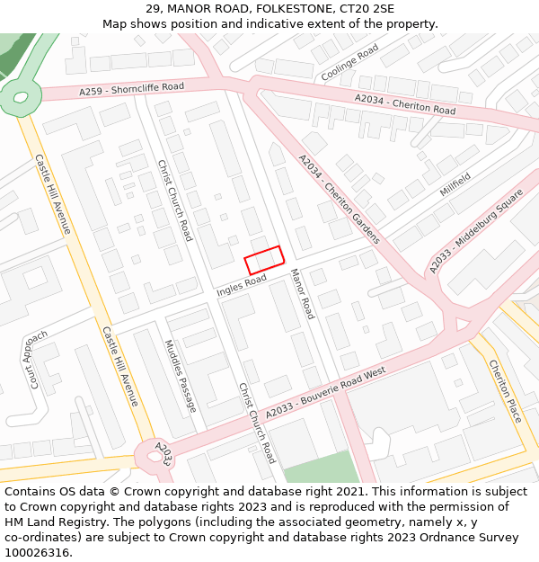 29, MANOR ROAD, FOLKESTONE, CT20 2SE: Location map and indicative extent of plot