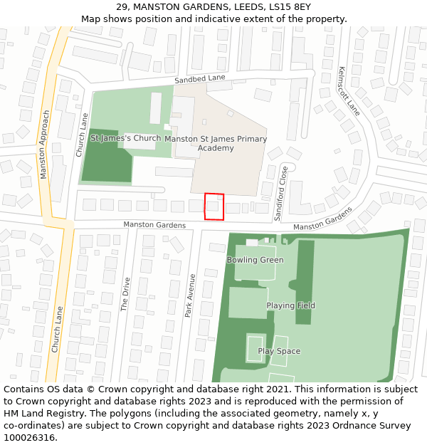 29, MANSTON GARDENS, LEEDS, LS15 8EY: Location map and indicative extent of plot
