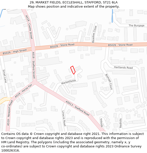 29, MARKET FIELDS, ECCLESHALL, STAFFORD, ST21 6LA: Location map and indicative extent of plot