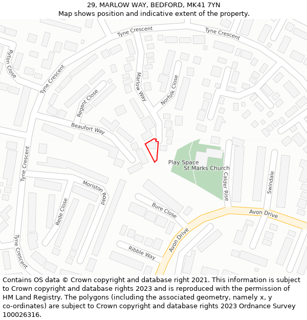 29, MARLOW WAY, BEDFORD, MK41 7YN: Location map and indicative extent of plot