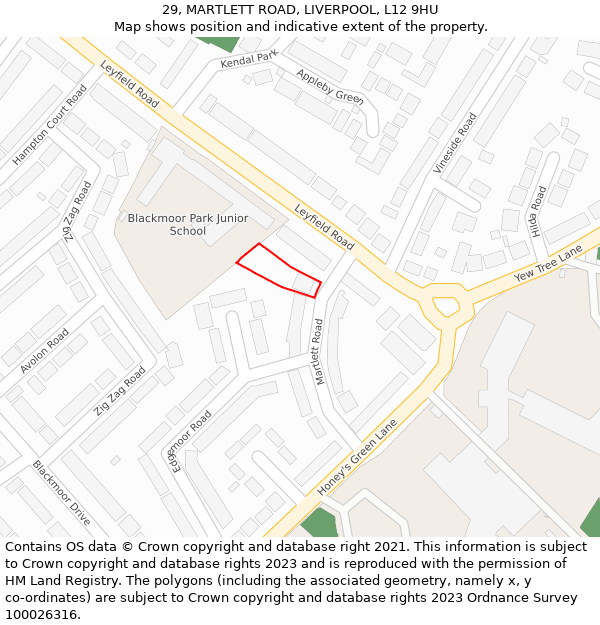 29, MARTLETT ROAD, LIVERPOOL, L12 9HU: Location map and indicative extent of plot