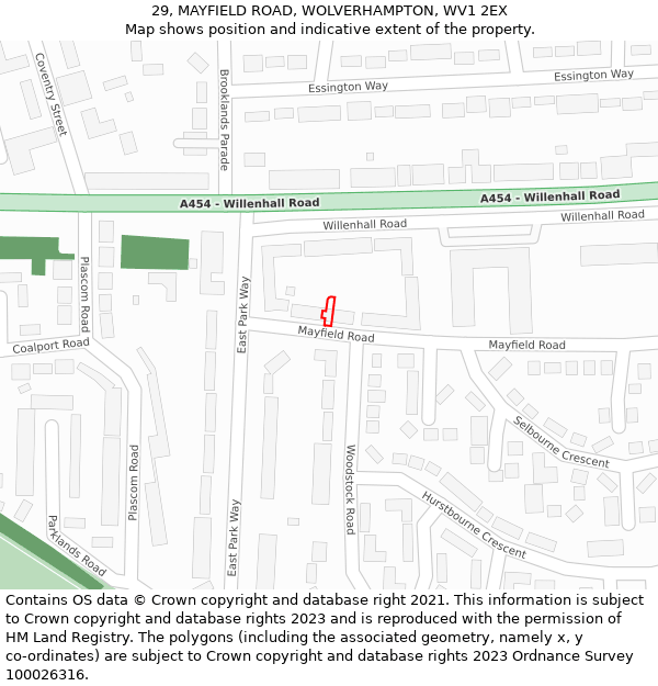 29, MAYFIELD ROAD, WOLVERHAMPTON, WV1 2EX: Location map and indicative extent of plot