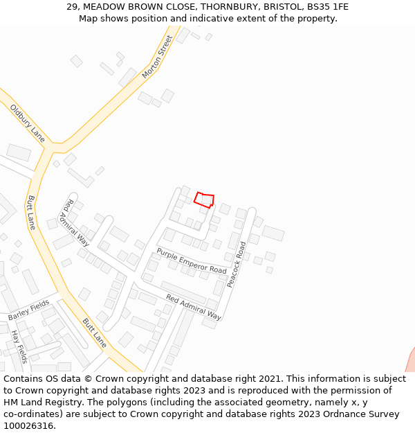 29, MEADOW BROWN CLOSE, THORNBURY, BRISTOL, BS35 1FE: Location map and indicative extent of plot