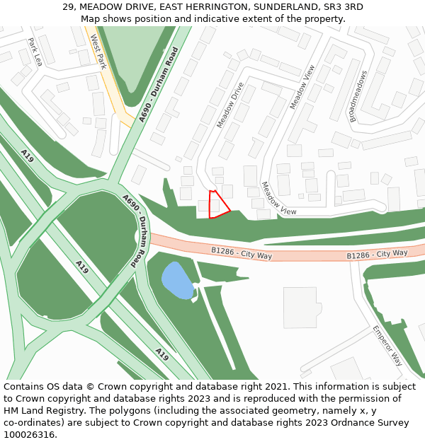 29, MEADOW DRIVE, EAST HERRINGTON, SUNDERLAND, SR3 3RD: Location map and indicative extent of plot