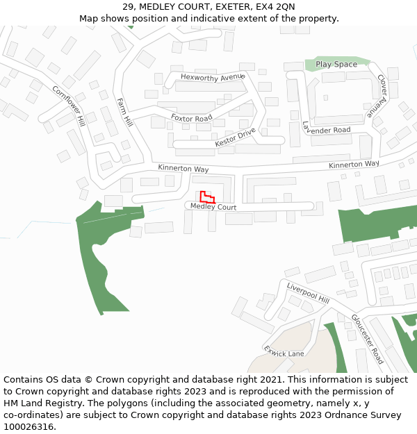 29, MEDLEY COURT, EXETER, EX4 2QN: Location map and indicative extent of plot