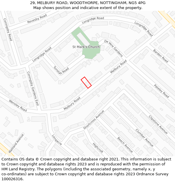 29, MELBURY ROAD, WOODTHORPE, NOTTINGHAM, NG5 4PG: Location map and indicative extent of plot