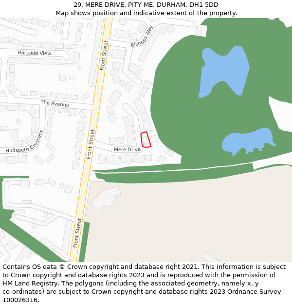 29, MERE DRIVE, PITY ME, DURHAM, DH1 5DD: Location map and indicative extent of plot