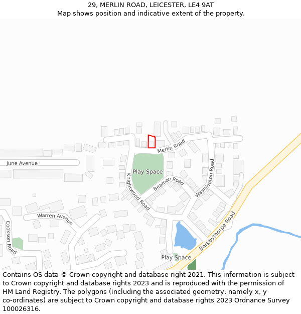 29, MERLIN ROAD, LEICESTER, LE4 9AT: Location map and indicative extent of plot