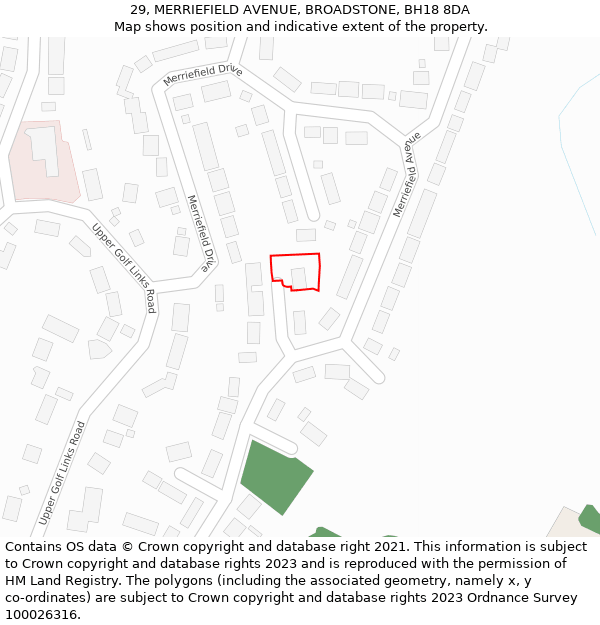 29, MERRIEFIELD AVENUE, BROADSTONE, BH18 8DA: Location map and indicative extent of plot