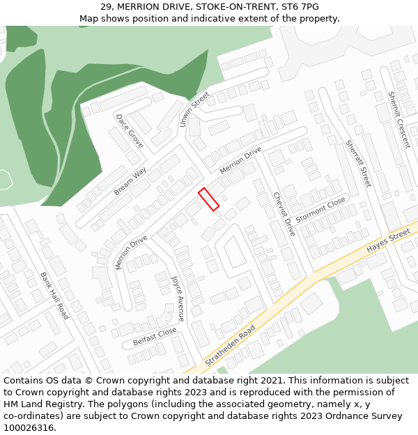 29, MERRION DRIVE, STOKE-ON-TRENT, ST6 7PG: Location map and indicative extent of plot